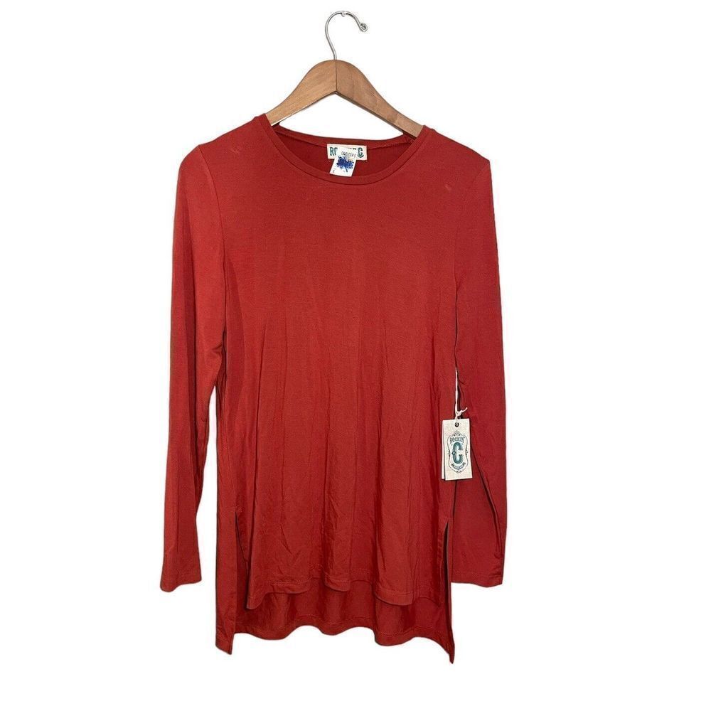 Rockin C Modal Blend Long‎ Sleeve Tee Shirt Women’s Small Stretch Side Slits NWT